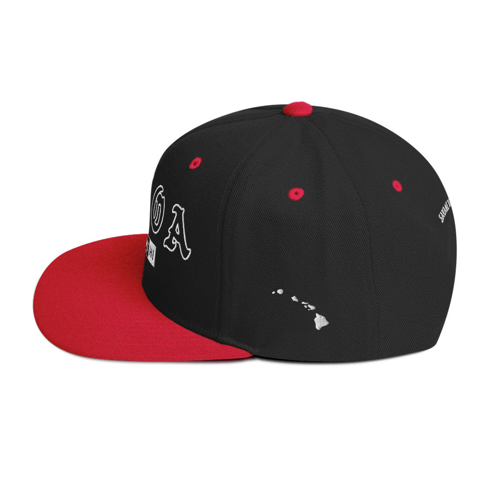 Kōloa Snapback Hat — Black/ Red — left side view