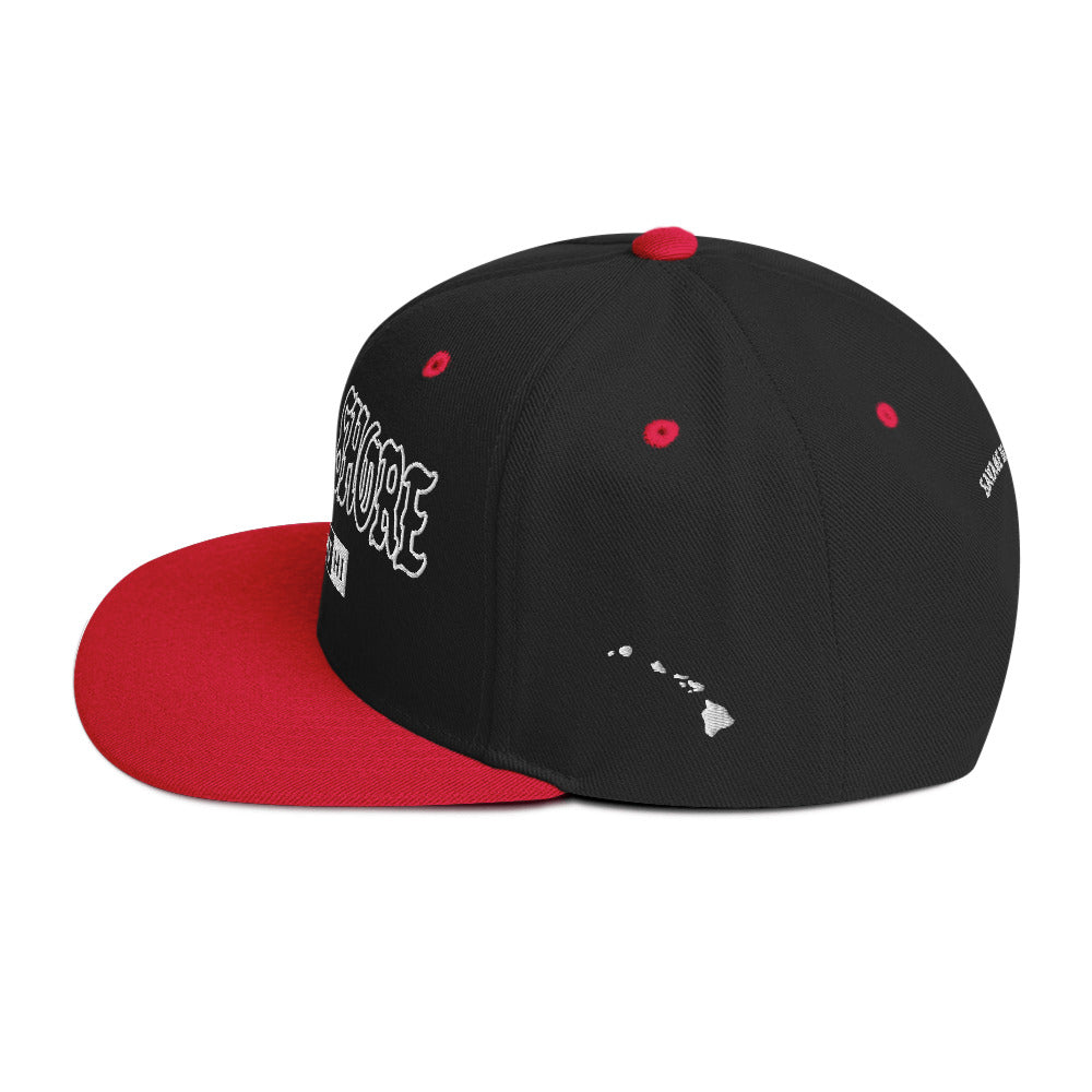 North Shore Snapback Hat — Black/ Red — left side view