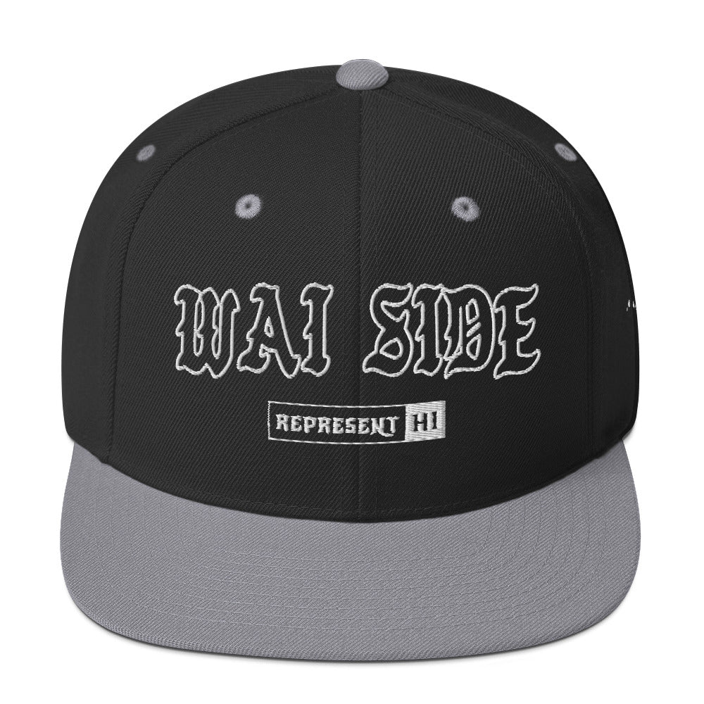 Wai Side Snapback Hat — Black/ Silver — front view