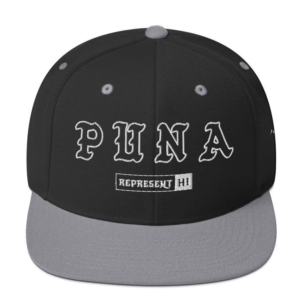 Puna Snapback Hat — Black/ Silver — front view