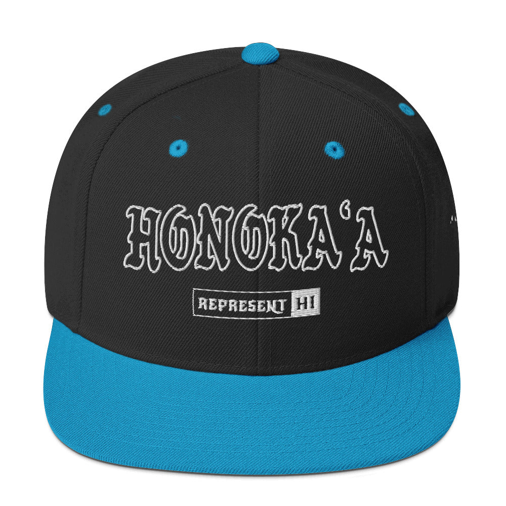 HonokaʻA Snapback Hat — Black/ Teal — front view