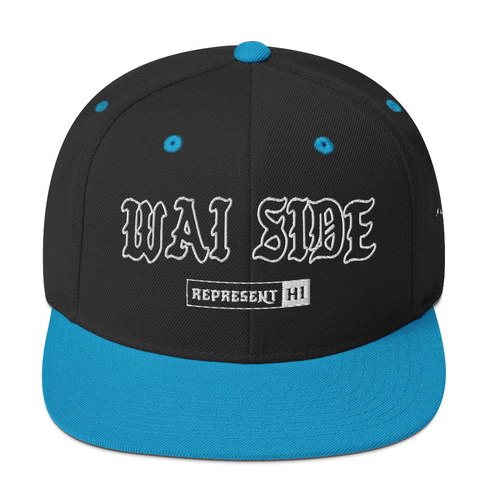 Wai Side Snapback Hat — Black/ Teal — front view