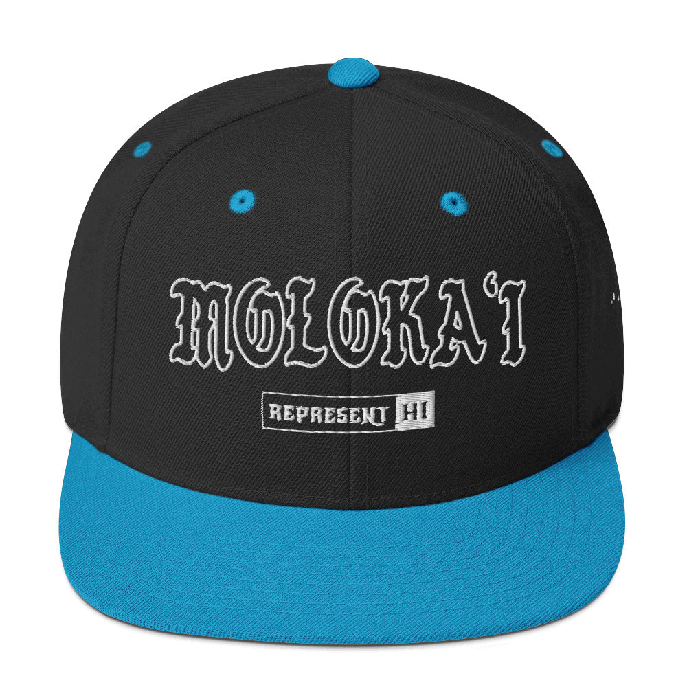 Molokaʻi Snapback Hat — Black/ Teal — front view