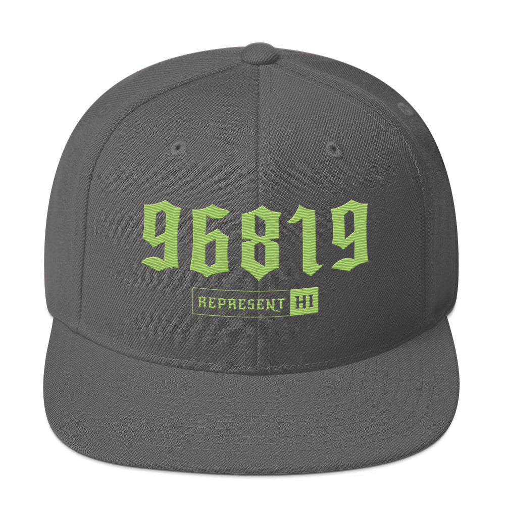 Kalihi 96819 Dark Grey/Lime hat — Printful Front