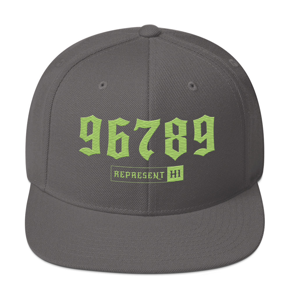 Mililani 96789 ZIP Snapback Hat — Lime — front view