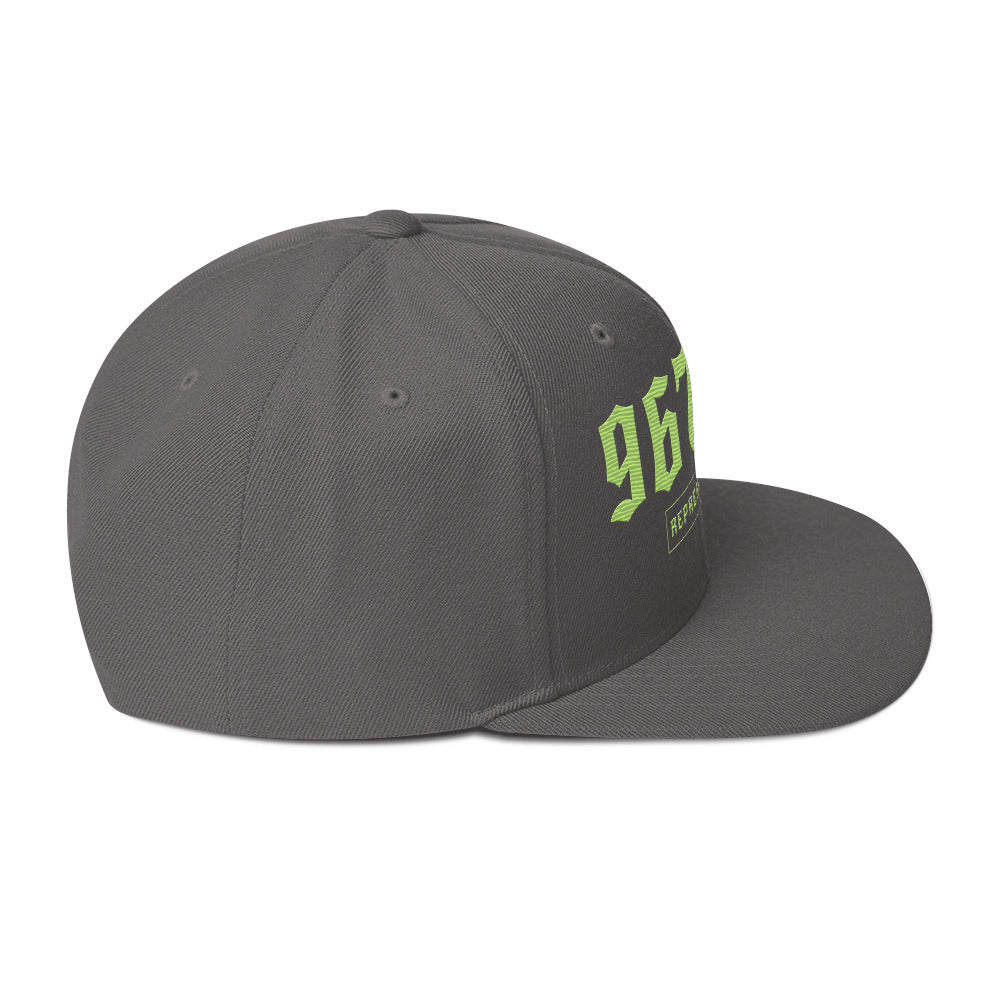 Waipahu 96797 ZIP Snapback Hat — Lime — right side view