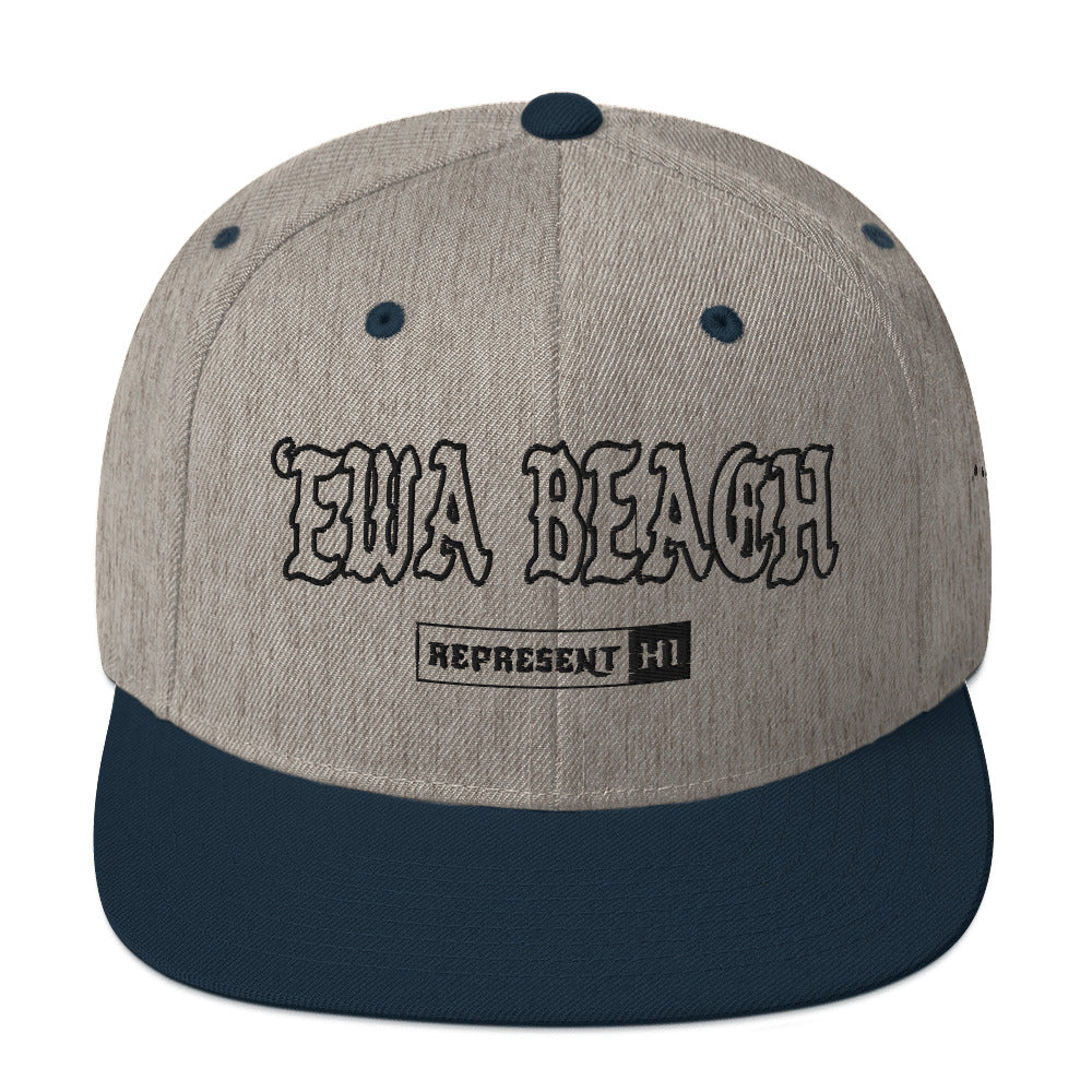 ʻEwa Beach Snapback Hat — Heather Grey/ Navy — front view