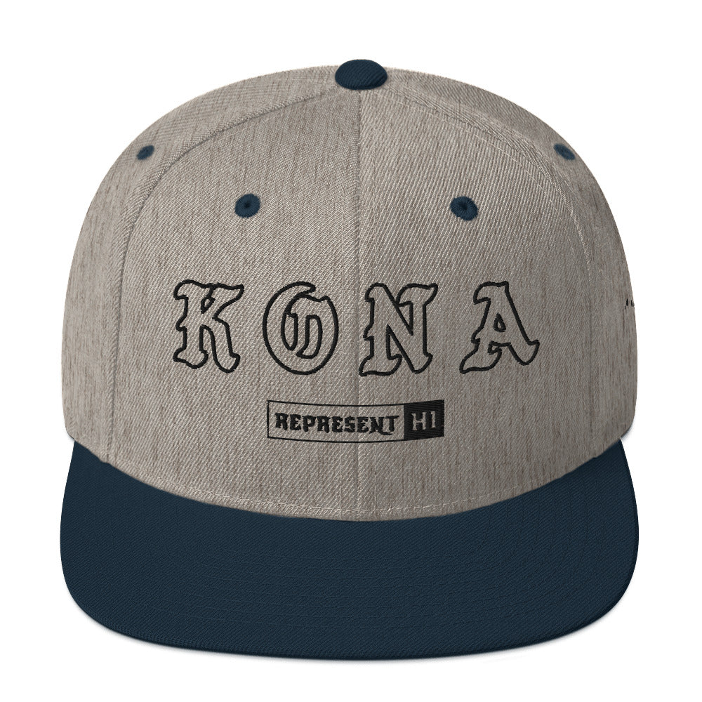 Kona Snapback Hat — Heather Grey/ Navy — front view
