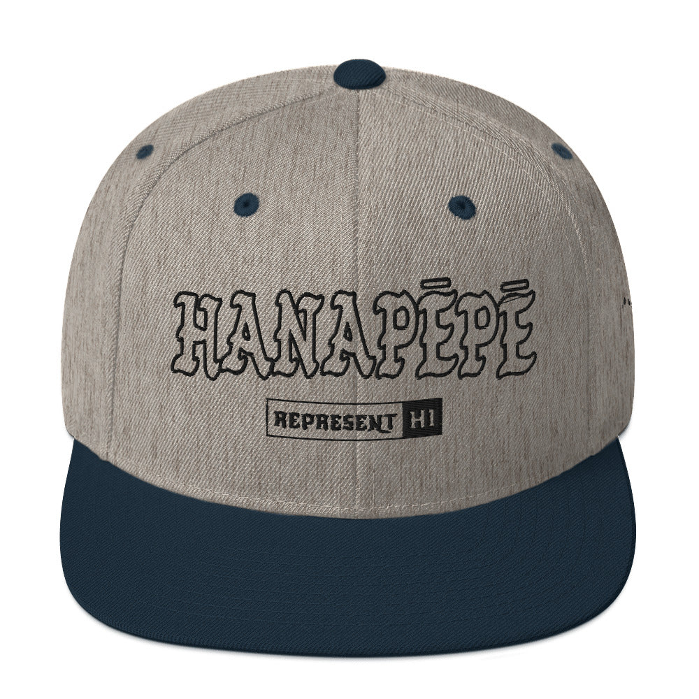 Hanapēpē Snapback Hat — Heather Grey/ Navy — front view