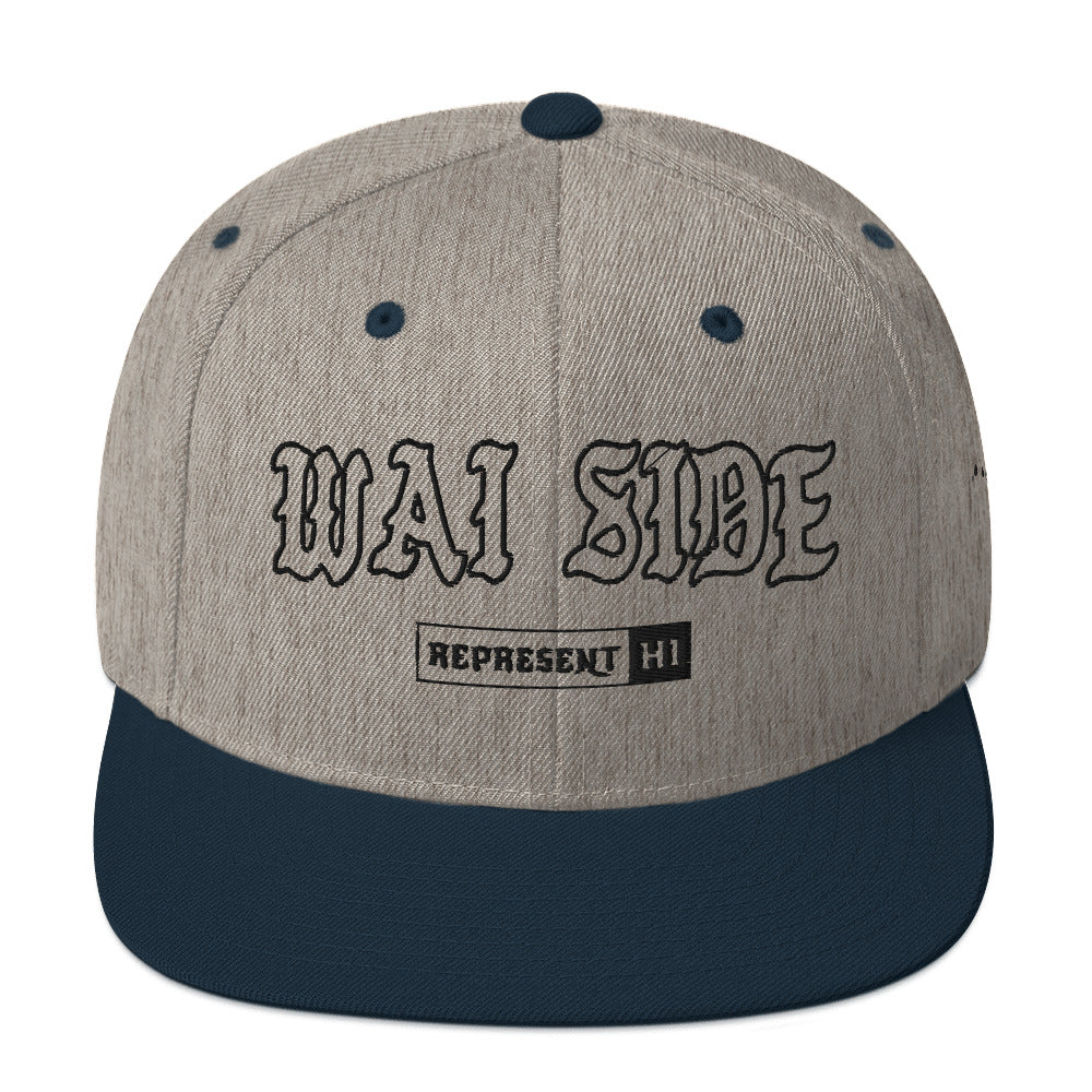 Wai Side Snapback Hat — Heather Grey/ Navy — front view