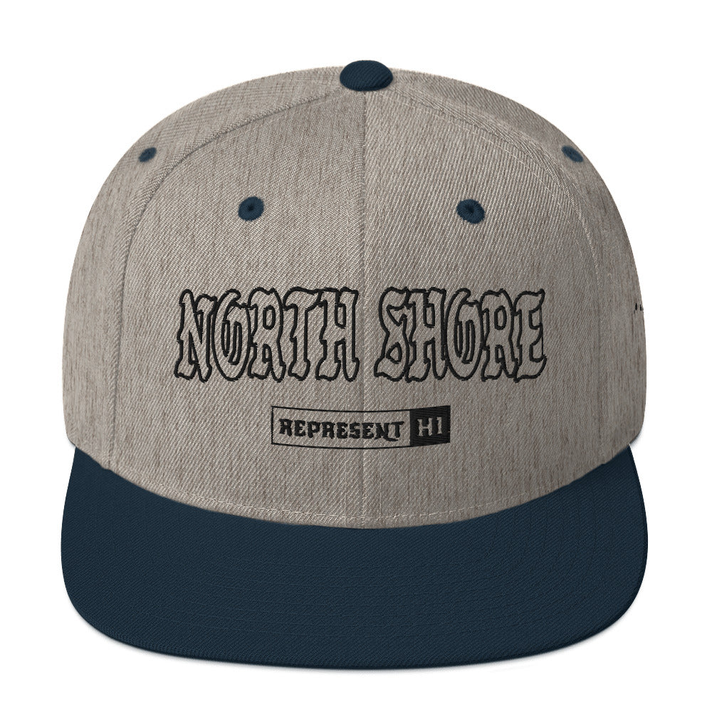 North Shore Snapback Hat — Heather Grey/ Navy — front view