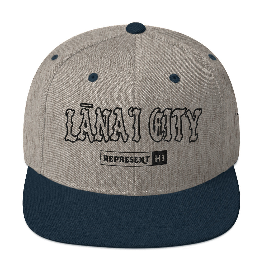 LānaʻI City Snapback Hat — Heather Grey/ Navy — front view