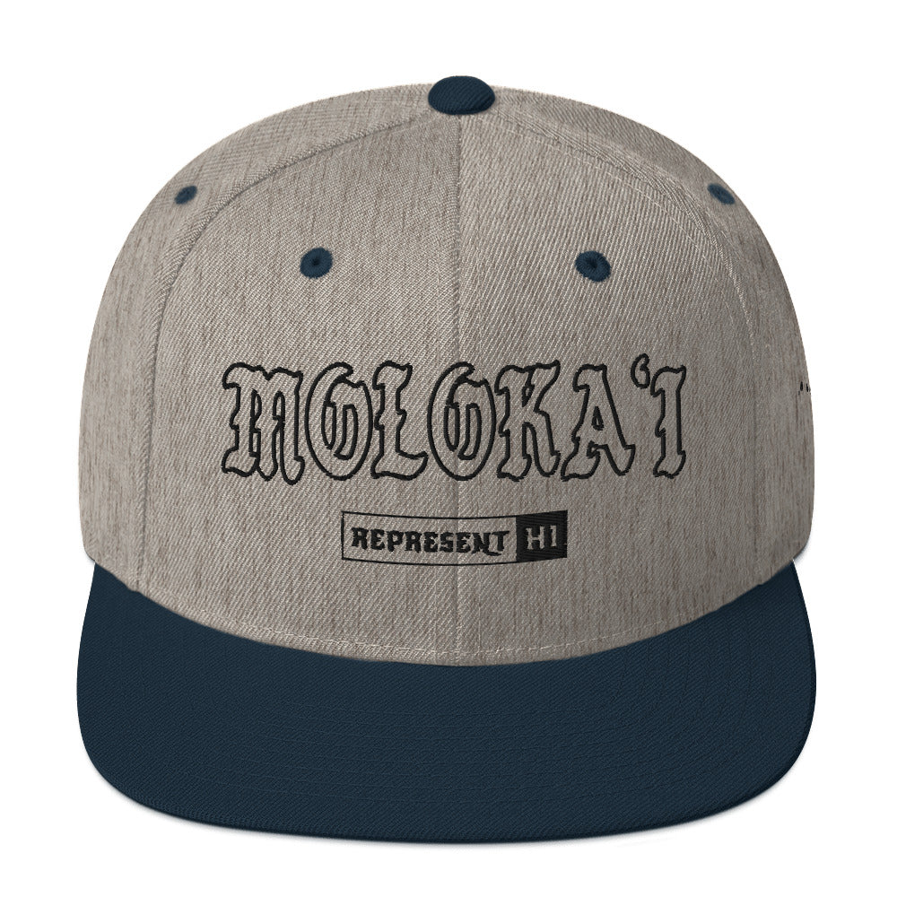 Molokaʻi Snapback Hat — Heather Grey/ Navy — front view