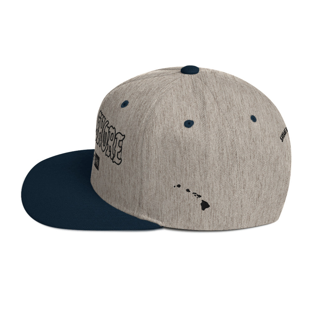 North Shore Snapback Hat — Heather Grey/ Navy — left side view