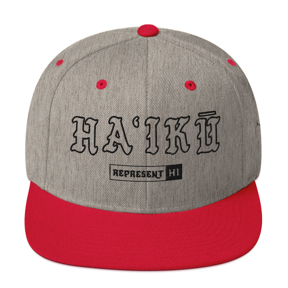 HaʻIkū Snapback Hat — Heather Grey/ Red — front view