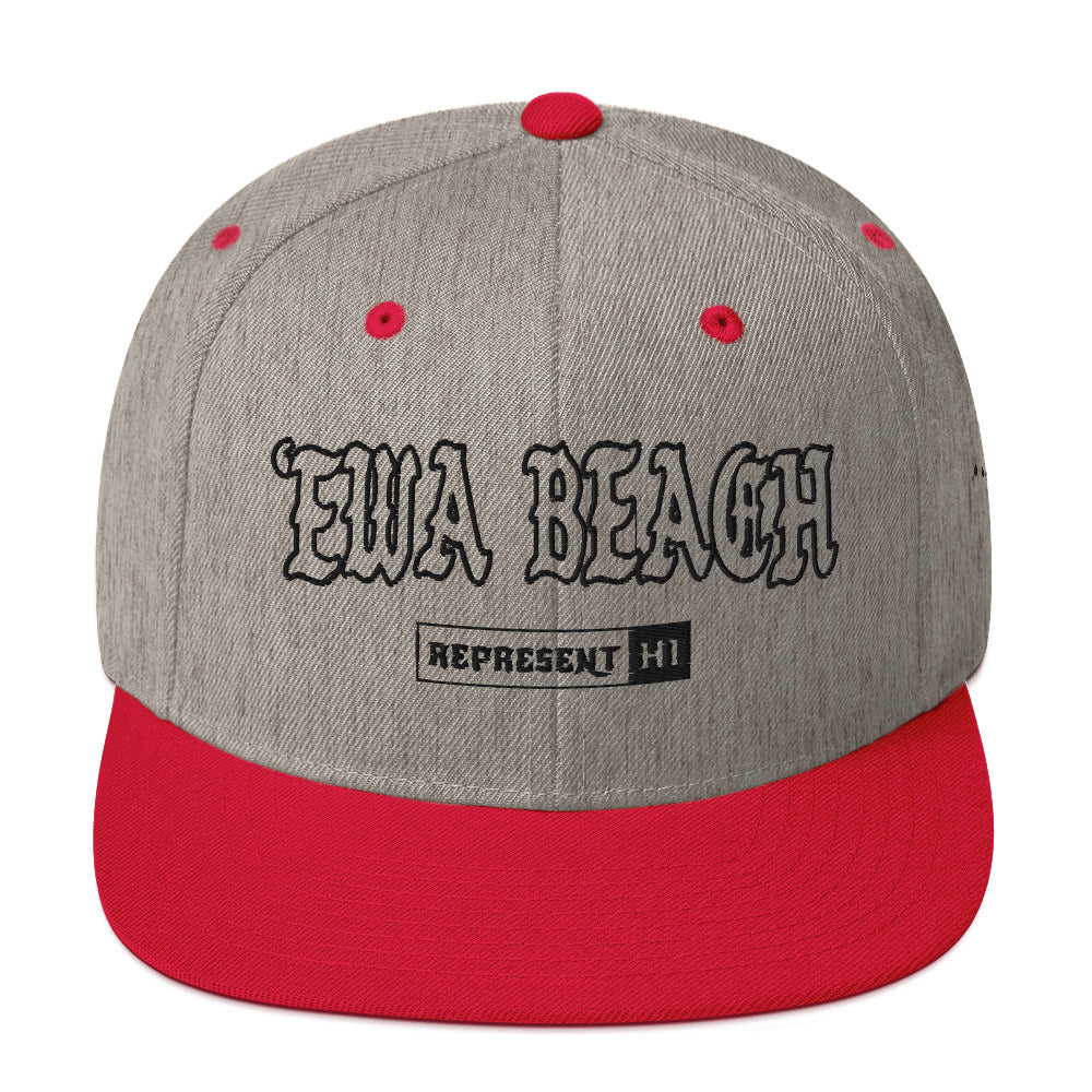 ʻEwa Beach Snapback Hat — Heather Grey/ Red — front view
