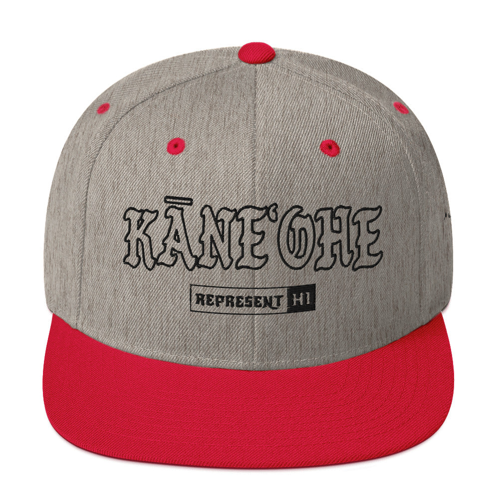 KāneʻOhe Snapback Hat — Heather Grey/ Red — front view