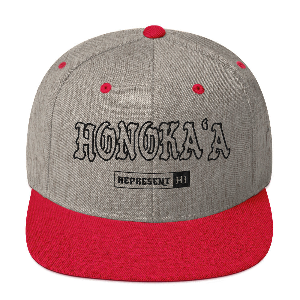 HonokaʻA Snapback Hat — Heather Grey/ Red — front view