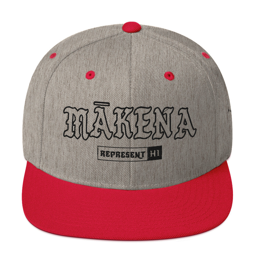 Mākena Snapback Hat — Heather Grey/ Red — front view