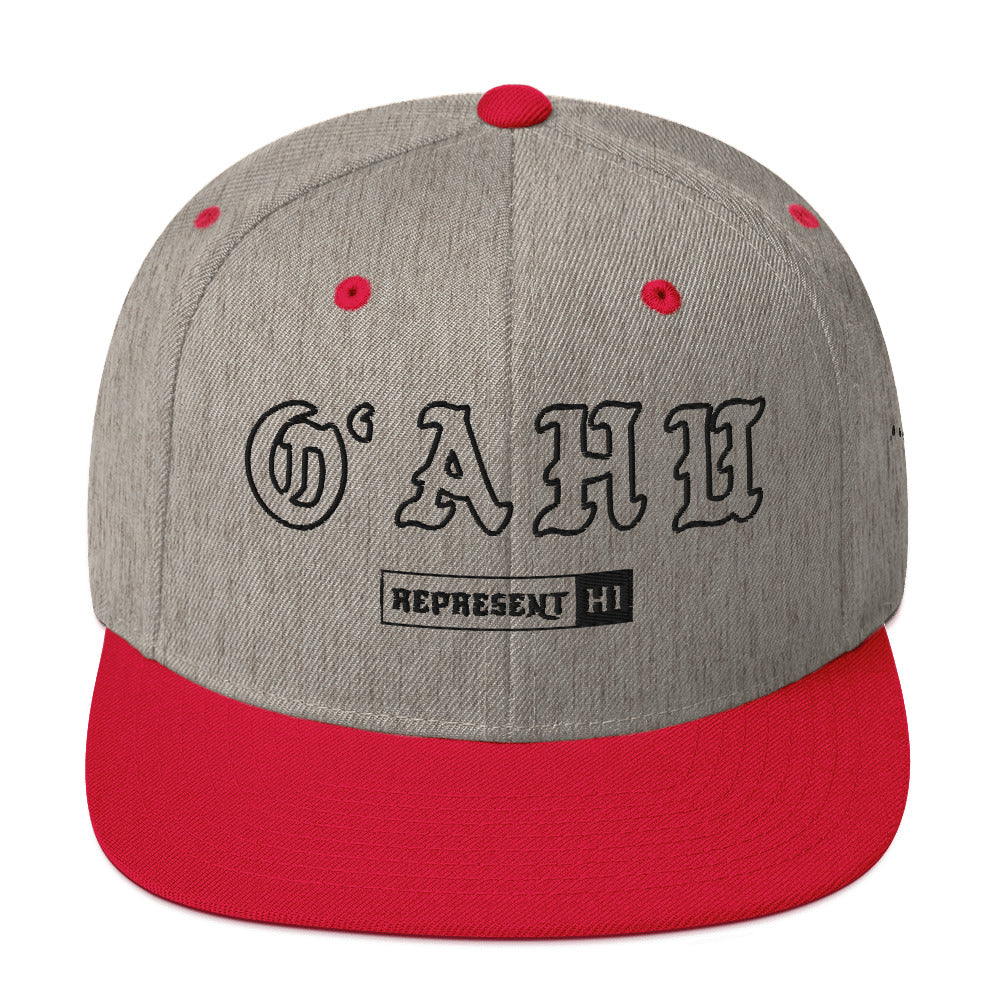 Oʻahu Snapback Hat — Heather Grey/ Red — front view