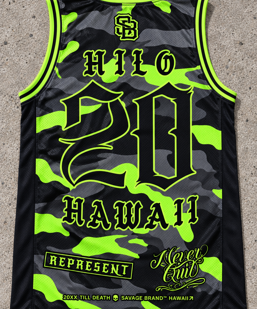 Hilo 20 Jersey Tank — Camo Lime — back view
