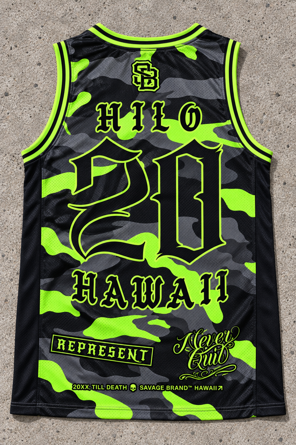 Hilo 20 Jersey Tank — Camo Lime — back view