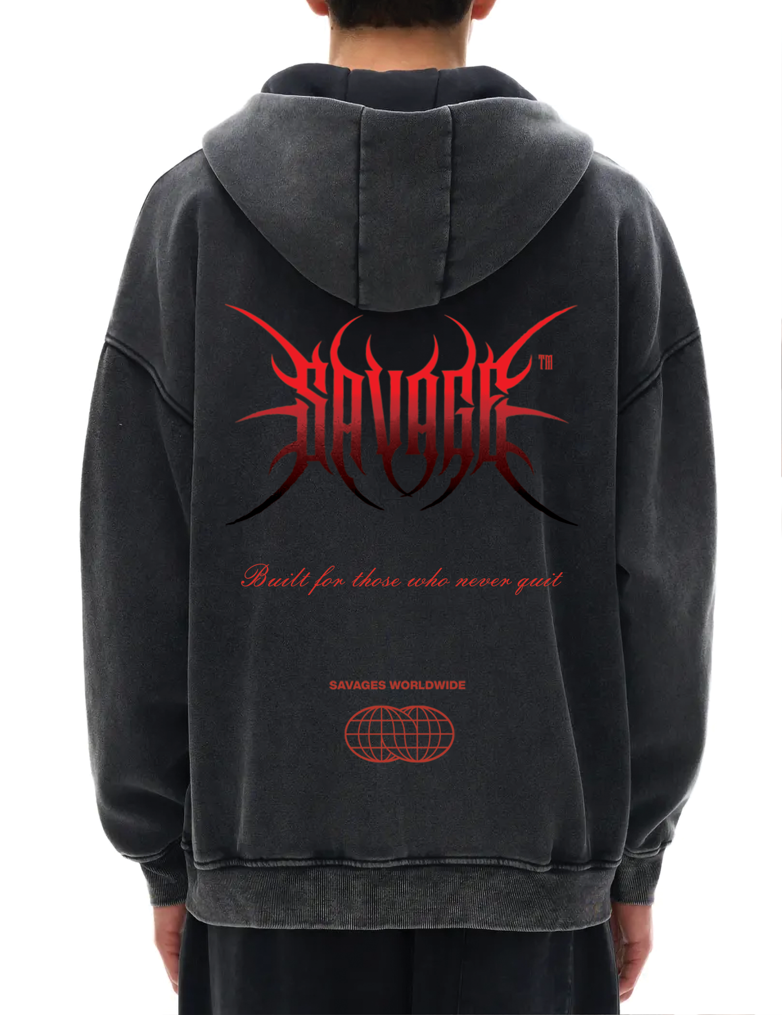 Black Savage Snow Washed Zip-Through Fleece Hoodie