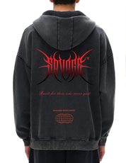 Black Savage Snow Washed Zip-Through Fleece Hoodie