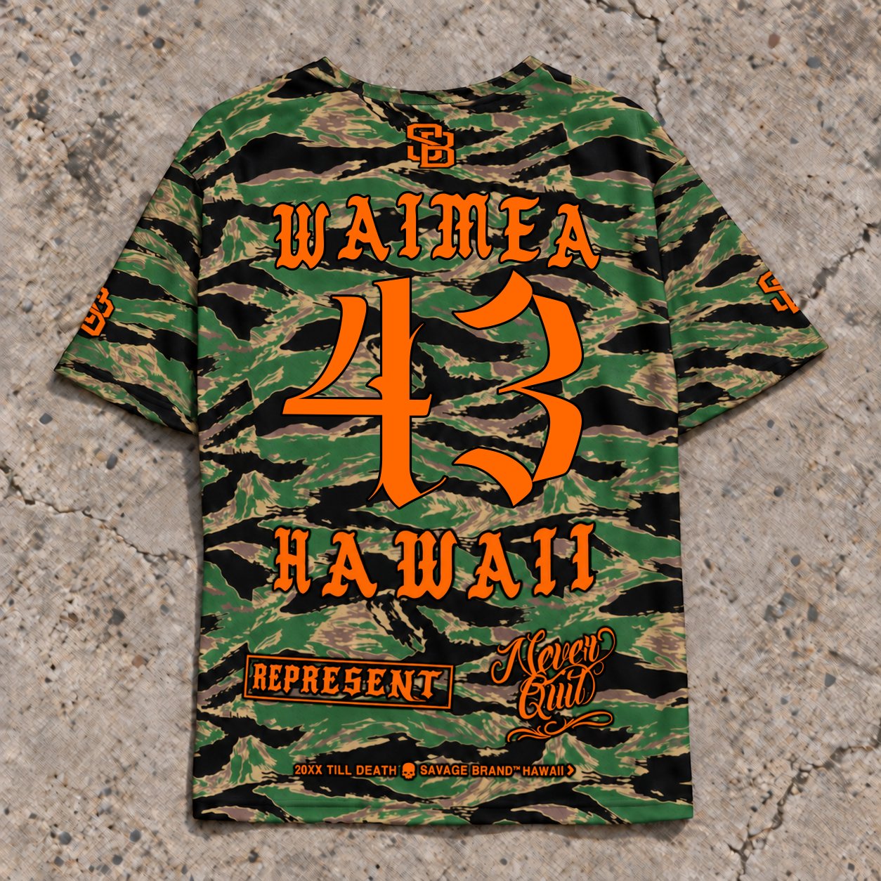 Waimea 43 Short-Sleeve Jersey — Camo Orange — Back flat lay
