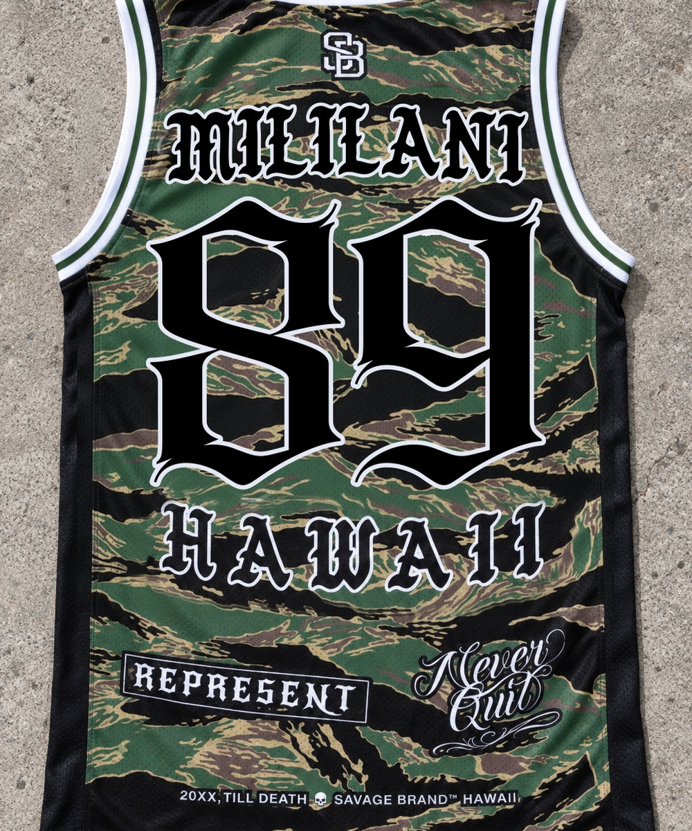 Mililani 89 Jersey Tank — Camo — back view