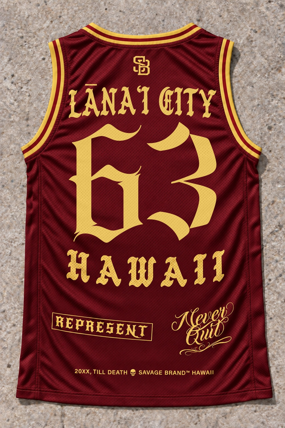 Lanai City 63 Jersey Tank Red &amp; Gold - Back