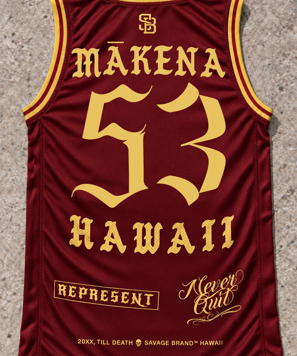 Mākena 53 Jersey Tank — Red & Gold — back view