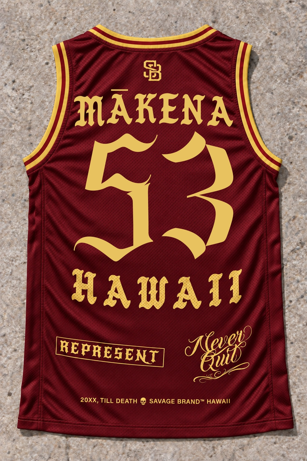 Mākena 53 Jersey Tank — Red &amp; Gold — back view