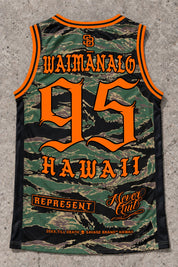 Waimanalo 95 Jersey Tank — Camo Orange — Back flat lay