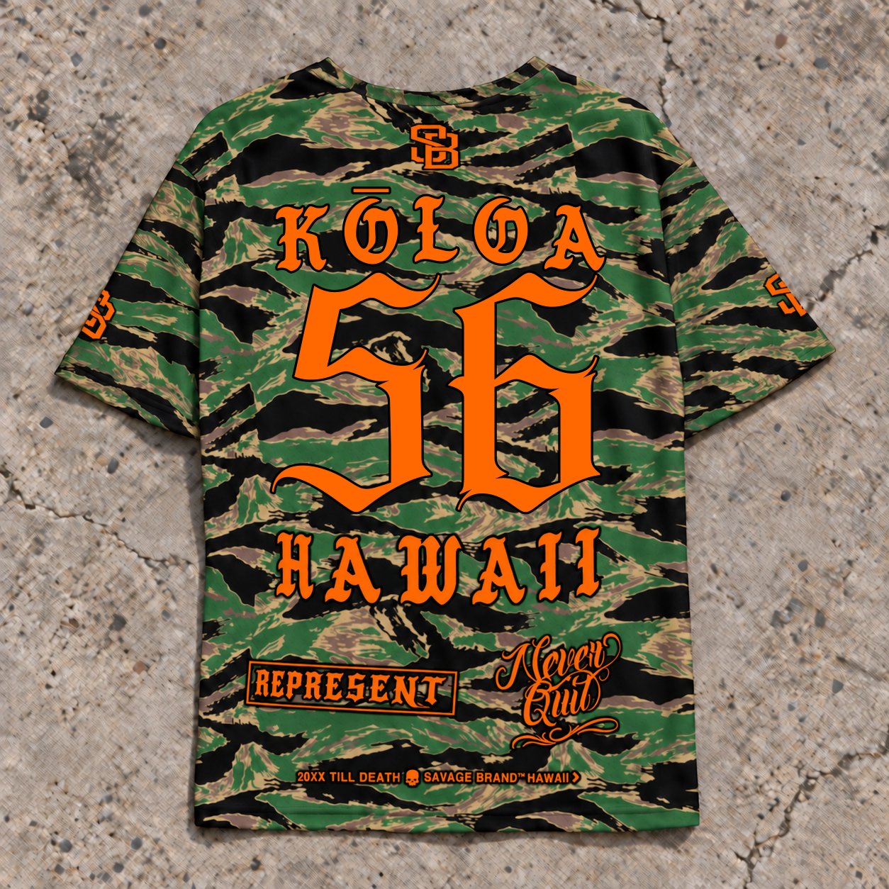 Koloa 56 Short-Sleeve Jersey — Camo Orange — Back flat lay