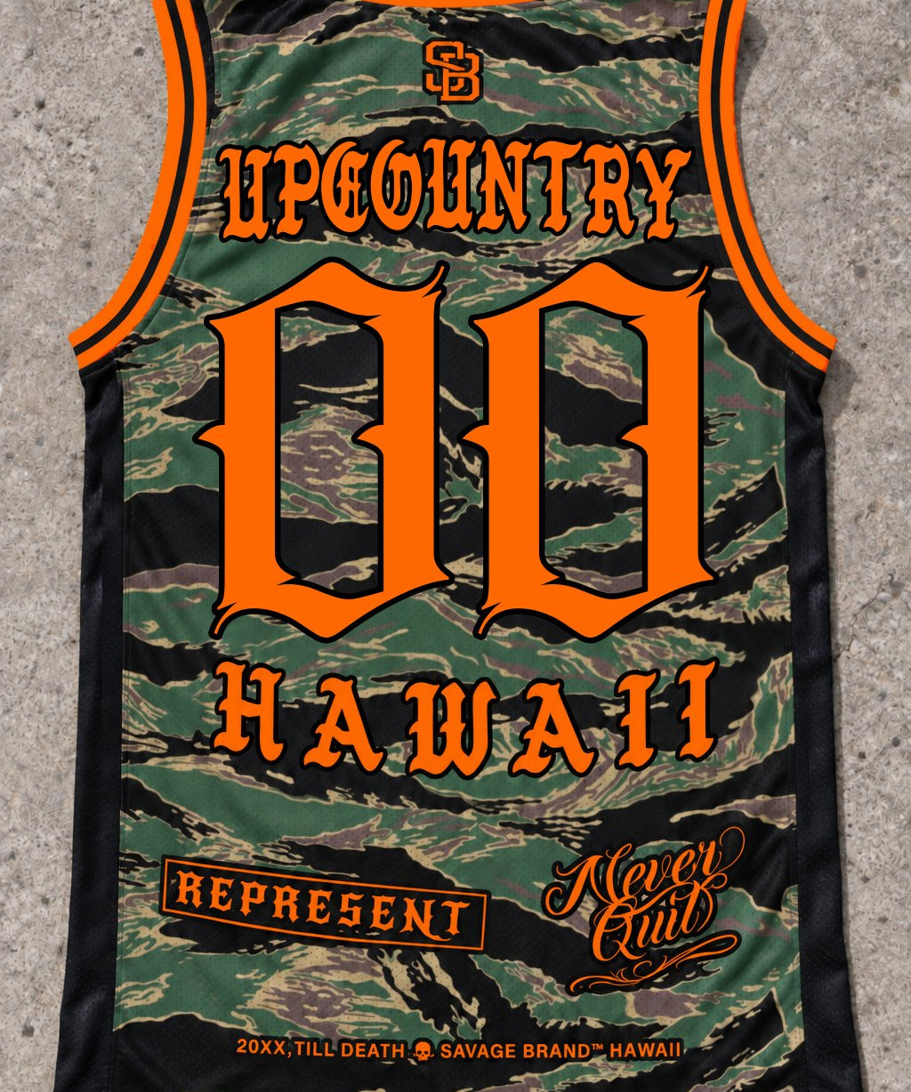 Upcountry 00 Jersey Tank — Camo Orange — Back flat lay