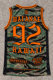Waianae 92 Jersey Tank — Camo Orange — Back flat lay
