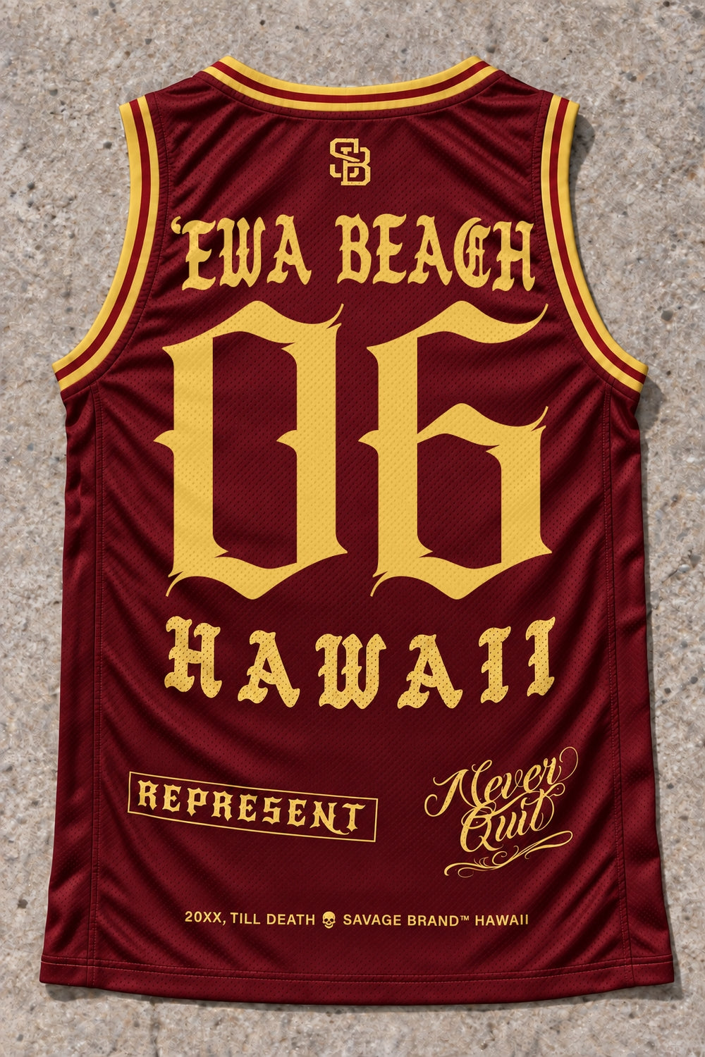 Ewa Beach 06 Jersey Tank Red &amp; Gold - Back