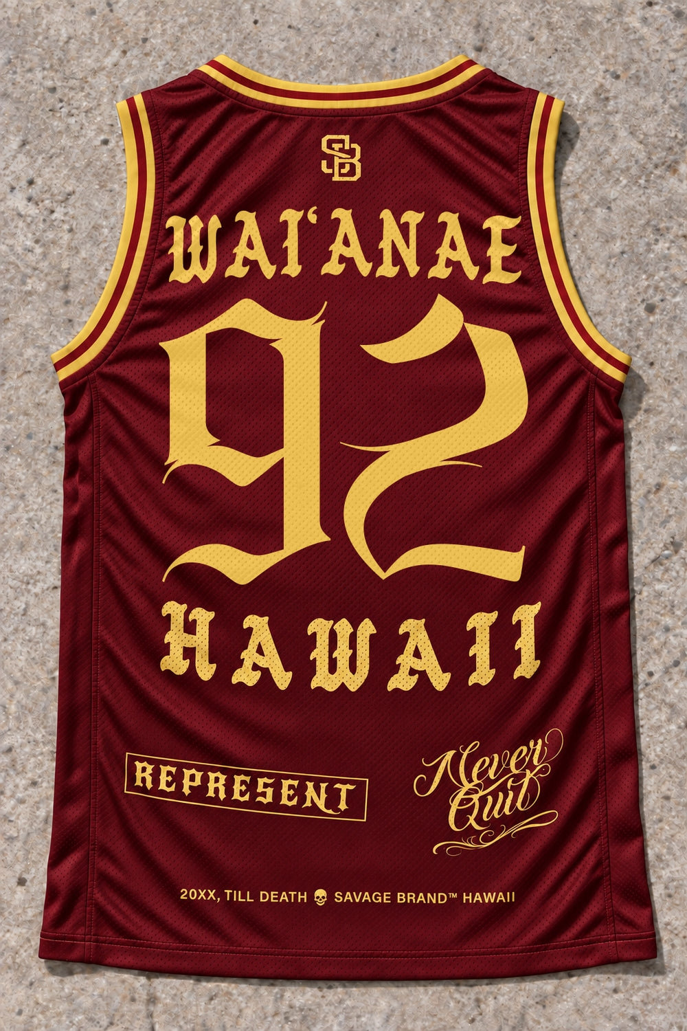 Waianae 92 Jersey Tank Red &amp; Gold - Back