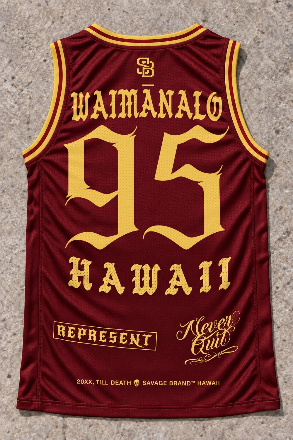 Waimanalo 95 Jersey Tank Red &amp; Gold - Back