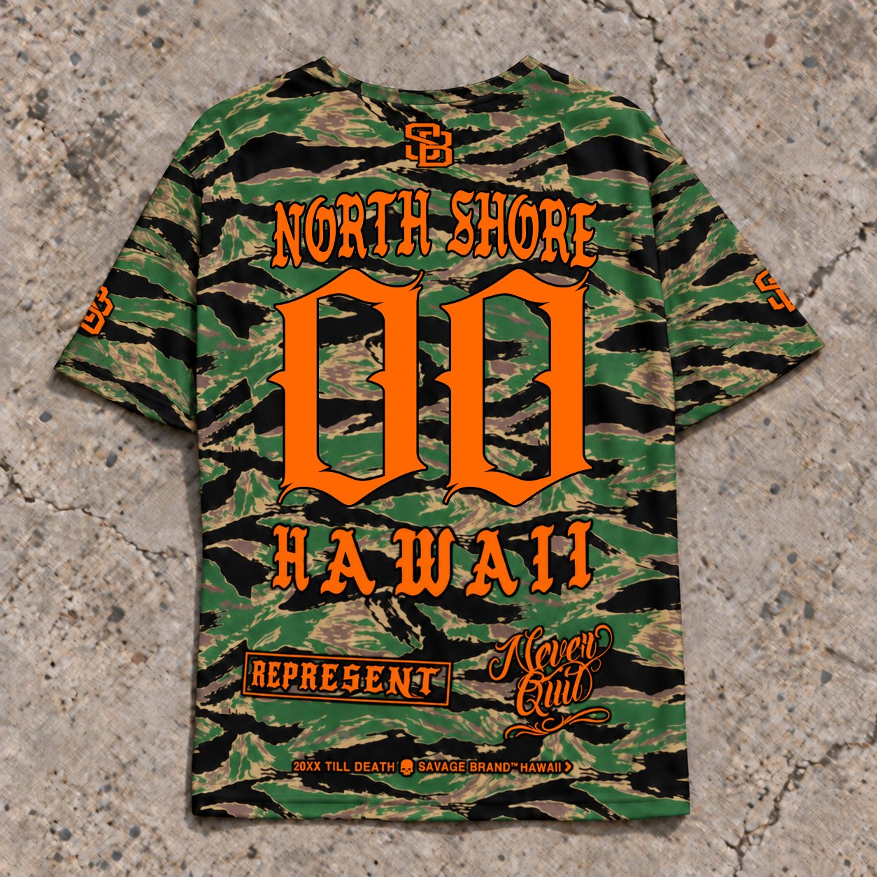North Shore 00 Short-Sleeve Jersey — Camo Orange — Back flat lay