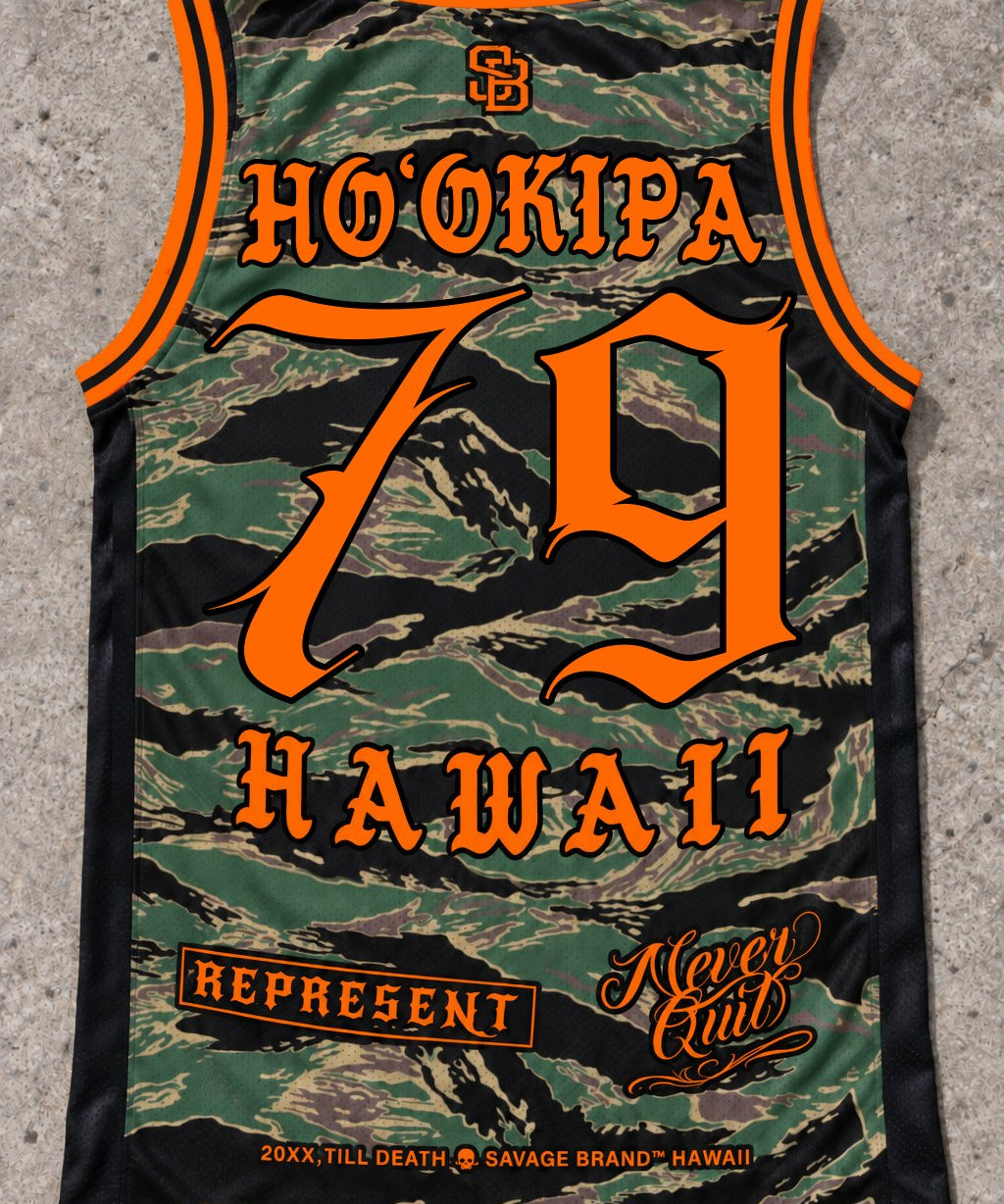 Hookipa 79 Jersey Tank — Camo Orange — Back flat lay