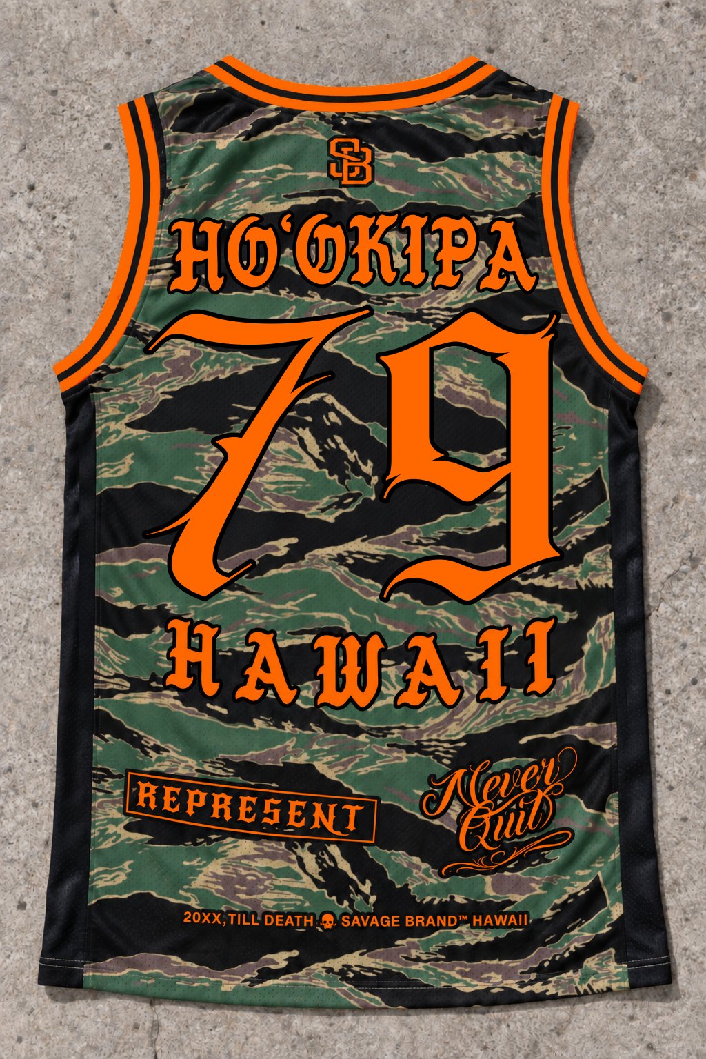 Hookipa 79 Jersey Tank — Camo Orange — Back flat lay