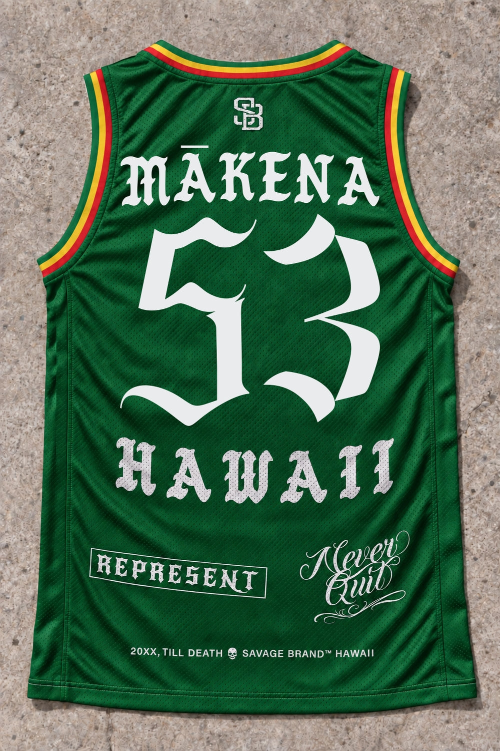 Mākena 53 Jersey Tank — Rasta — back view