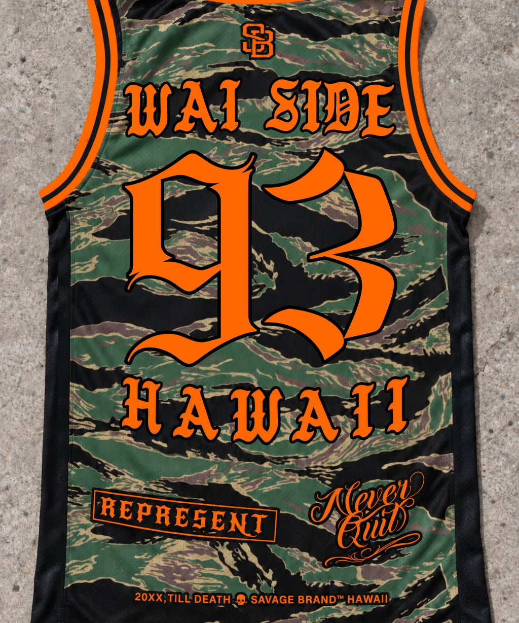 Wai Side 93 Jersey Tank — Camo Orange — Back flat lay