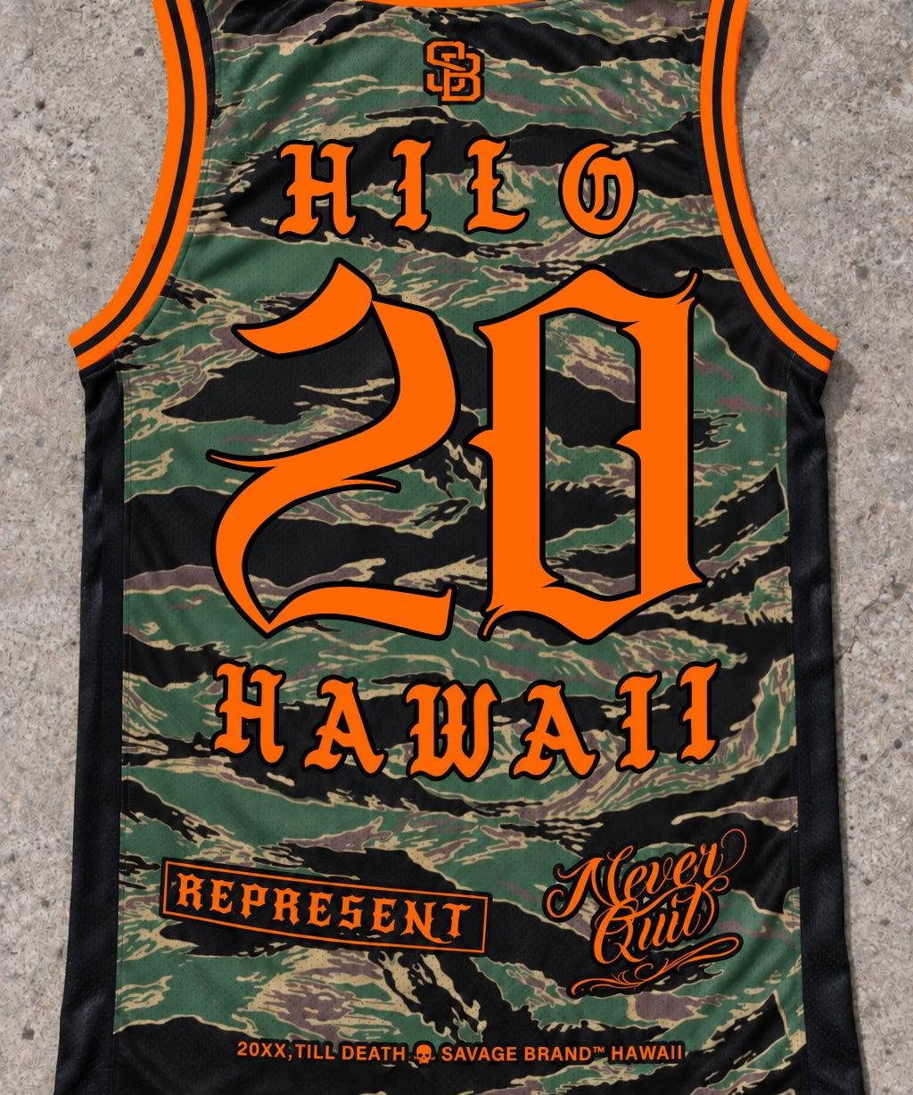 Hilo 20 Jersey Tank — Camo Orange — Back flat lay