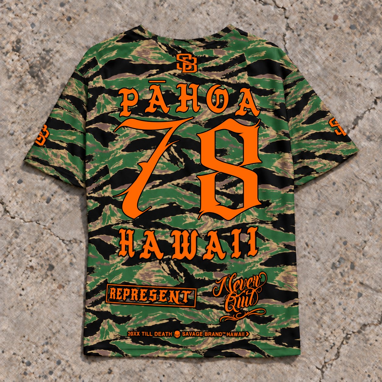 Pahoa 78 Short-Sleeve Jersey — Camo Orange — Back flat lay