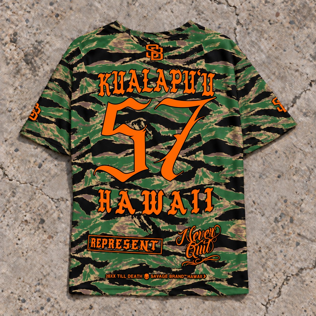 Kualapuu 57 Short-Sleeve Jersey — Camo Orange — Back flat lay
