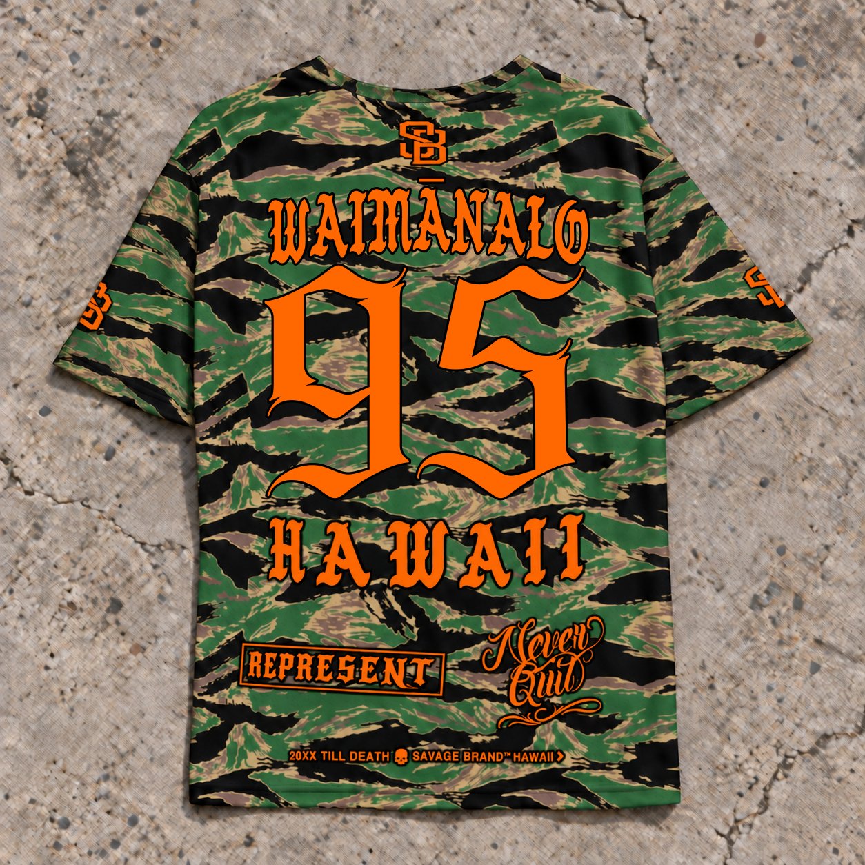 Waimanalo 95 Short-Sleeve Jersey — Camo Orange — Back flat lay