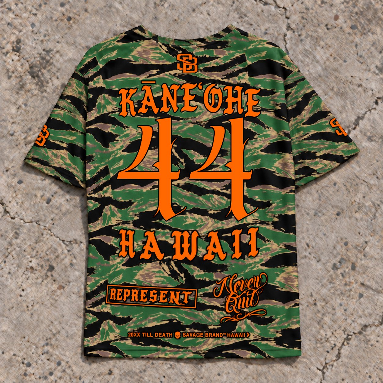 Kaneohe 44 Short-Sleeve Jersey — Camo Orange — Back flat lay